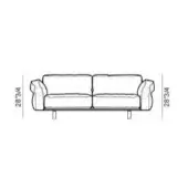 Two-seater sofa line drawing, black on white, with low curved arms, square legs, and modular design, height 28 3/4 inches.