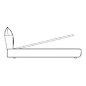 Platform bed black line drawing, minimalist design, angular headboard with extending rectangular side table, four square feet.