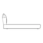 Platform bed, matte black, with angled headboard and rounded frame, shown as a technical illustration against a white background.