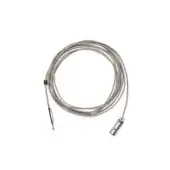 Nickel sculptural cable with woven texture, coiled in a circle, featuring a gray rectangular component and single yellow wire.