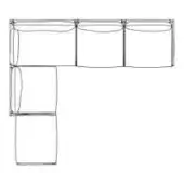 Modular corner shelving unit, metallic wireframe, minimalist linear design with horizontal and vertical rectangular sections for display.