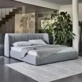 Distinguished Bonaldo Basket bed with textured matte gray textile upholstery and anthracite gray painted wood feet