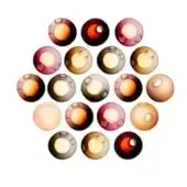 Glass orbs collection, translucent shells, warm illumination, brown and burgundy tones, circular arrangement, polished glossy finish, studio lighting.