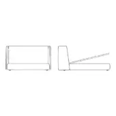 Basket open bed line drawing, rectangular headboard, slatted base, angled legs, minimalist design, black on white schematic.