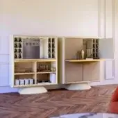 Distinguished Vismara Modi bar cabinet with Nabuk clad doors and steel detailing in off-white lacquered fiberboard with gold hardware