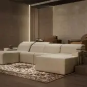 Sophisticated Vismara Kubrik home cinema seating with double reclining mechanism in light beige textile and matte finish