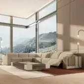 Lavish Vismara Kubrik sectional with double reclining mechanism upholstered in light beige textile with matte finish