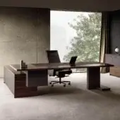 Distinguished 4 Mariani Inca desk crafted with wood-veneered particleboard in dark brown and charcoal grey lacquered MDF leg