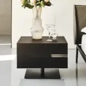 Refined Cattelan Italia Ciro nightstand with burned oak embossed lacquered wood and cylindrical metal supports