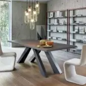 Distinguished Bonaldo Big table with hand-spatulated clay top and matte grey crisscross base crafted in Italy