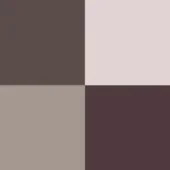 Color palette with dark brown, powder pink, dove grey, and amaranth shades arranged in a 2x2 grid on a white background.
