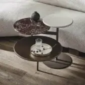 Exceptional Ditre Italia Tris coffee table with rotating tops in red-brown marble, dark brown and white, plus slender supports