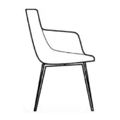 Miss Artika armchair black and white line drawing, curved high back, slender metal legs, minimalist modern design.