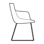 Miss Artika armchair by Sovet Italia, white molded seat, black metal frame, curved minimalist design, studio shot.