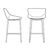 Bar stools line drawing, black and white, curved backrests, four-legged base, horizontal support, technical illustration, labeled “artika with legs”.