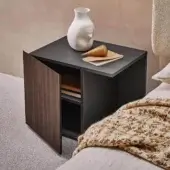 Superior Ditre Italia Eric nightstand with dark gray matte lacquered particle board and vertically grained dark wood cabinet