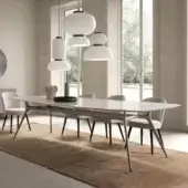 Distinguished Presotto P016 table with glossy light tabletop and satin metal base built with uniquely angled legs