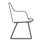 Itala Si armchair by Sovet Italia, molded seat, curved backrest, angled metal base, triangular support, modern design, white background.