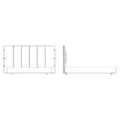 Cuff Hi Plus Bed technical drawings, featuring a panelled headboard and curved frame, rendered in black lines on a white background.