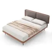 Elegant Ditre Italia Skin bed with light brown synthetic frame and gray woven textile headboard cushions with matte finish