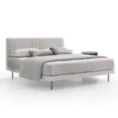 Distinguished Ditre Italia Chloè bed with light gray woven upholstery and refined vertical pleating on the headboard crafted with matte metal legs