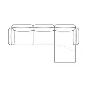 L-shape sectional sofa line drawing, gray cushioned seats, rounded arms, minimalist design with a reclining corner section detail.