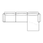 L-shaped sectional sofa line drawing, gray, with padded rounded arms and horizontal dashed seam detailing across the backrests.