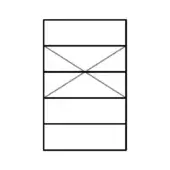 Diagram with intersecting black diagonal lines across white background, divided into six horizontal sections by black lines, schematic composition.