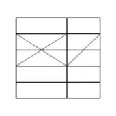 Geometric grid pattern with white cells, black outlines, and intersecting gray diagonal lines, creating a structured, abstract composition.