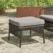 Distinguished Varaschin Cricket ottoman with dark brown woven base and light gray cushion crafted in powder-coated aluminum