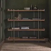 Architectural Ditre Italia Unit bookcase with dark brown veneered wood shelves and satin silver metal frame