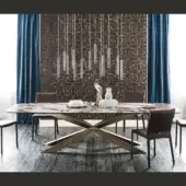 Distinguished Cattelan Italia Spyder table with glossy Golden Calacatta ceramic top and satin titanium painted steel base
