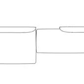 Sectional sofa line drawing, two-piece L-shaped modules, 161 3/8W x 55 1/8D, squared armrests, curved backrests, white background rendering.