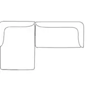 Modular sectional sofa line drawing, light gray, L-shape with rounded cushions, 128”W x 72”7/8D dimensions, contemporary design, white background.