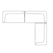 Sectional sofa Composition R, light gray line drawing, L-shape with rounded modules, 145”W x 112”D, modern design, white background.