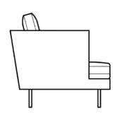 Modular sofa lars with feet, rectangular form, white fabric, cylindrical legs, segmented armrest, minimalist contemporary design, studio shot.