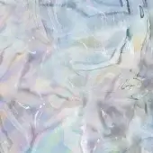 Abstract pastel wash of blues, lavender, and white with curvilinear shapes and faint "iride" inscription, diffused texture.