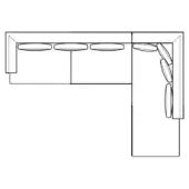 Corner desk line drawing, minimalist design, rectangular block, cable cutouts, monitor arm, cylindrical pedestal, neutral lighting.