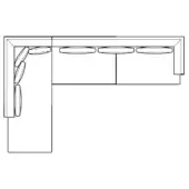 Corner desk line drawing, black and white, L-shape with chair, lamp, and circular cutouts, minimalist office composition labeled “lars”.
