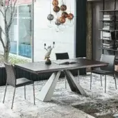Distinguished Cattelan Italia Eliot Wood Drive table with titanium embossed steel and burned oak, showcasing a matte finish