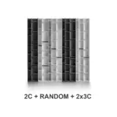 Modular shelving unit, black, white, and gray composite, rectangular grid with cubbies, contemporary geometric design, configuration label "2C + RANDOM + 2x3C".