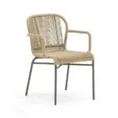 Distinguished Varaschin Cricket armchair with light tan hand woven synthetic fiber and powder coated aluminum structure