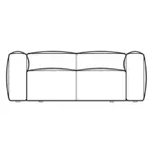 Modular sofa line drawing, gray tones, rounded armrests and rectangular sections with square feet, clean minimalist design.