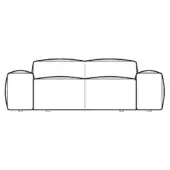 Modular sofa line drawing, gray, three sections with rounded armrests and low square legs, emphasizing a relaxed, flexible design.