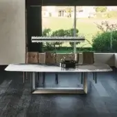 Exceptional Cattelan Italia Dragon table with beveled extra clear glass and titanium embossed lacquered steel base
