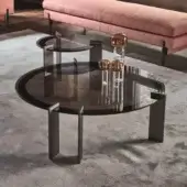 Exclusive Ditre Italia Aulos coffee table with transparent dark glass top and asymmetrical varnished metal legs