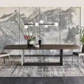 Distinguished Cattelan Italia Dragon table with burned oak boat-shaped top and contrasting matte lacquered steel base