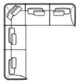 Modular sofa system, gray metal, technical drawing showing three connected modules with brackets and curved corner support.
