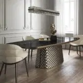 Captivating Cattelan Italia Atrium table with ceramic Marmi tabletop and brushed bronze lacquered lower profile