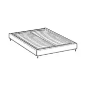 Otello Air queen bed frame, black and white line drawing, rectangular shape with tapered legs and horizontal slat detailing.